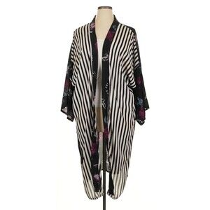 Blackcraft Cult Women’s Kimono Duster Witchy Goth Black White Moth Moon XL/1X